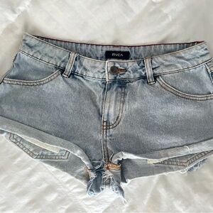 RVCA Blue Jean Shorts with Frayed Hem and Slim Fit